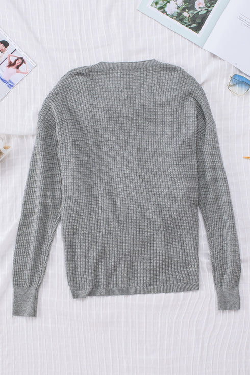 Wrap V Neck Waffle Sweater